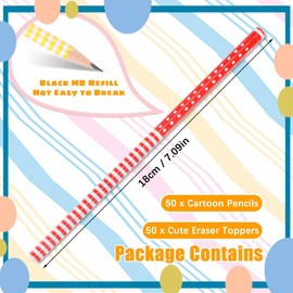 HMIEPRS 50 Pcs Cartoon Pencils with Eraser Toppers Set, Wooden Graphite Pencils with Cute Animal Rubbers for Birthday Gift School Stationery Party Reward Supplies (Color/Style Random)
