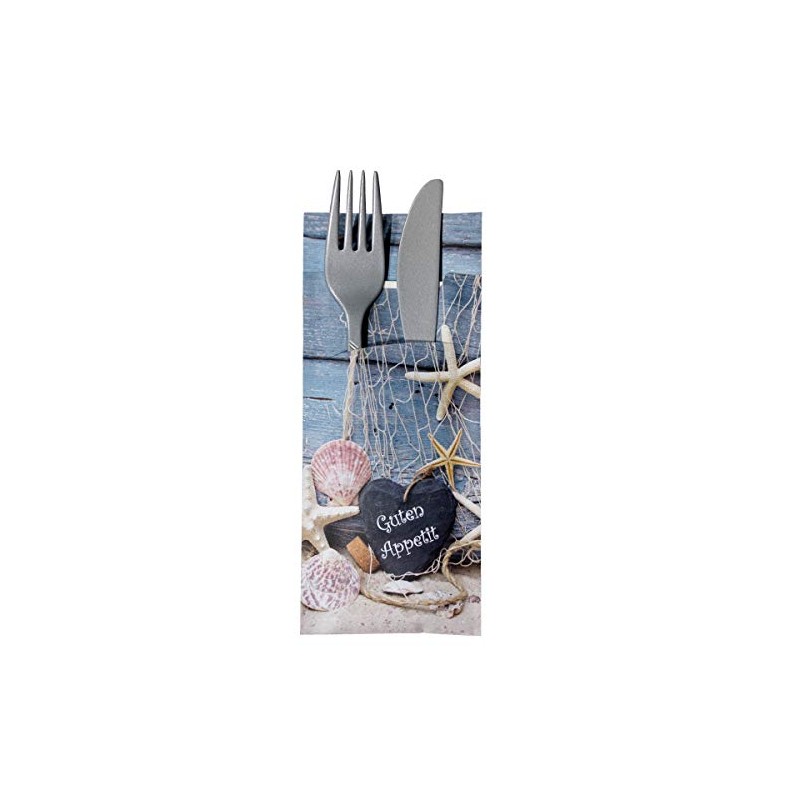 30 Cutlery Bags with Napkin Maritime 20 cm