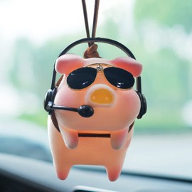 Swinging Pig Car Hanging Ornament, Lucky Piggy Rear View Mirror Accessories, Pig Car Accessories for Women/Men Cute Decor Rearview Mirror Charms, Small Gifts