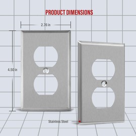 ENERLITES Duplex Receptacle Metal Wall Plate, Stainless Steel Outlet Cover, Corrosion Resistant, Size 1-Gang 4.50" x 2.76", UL Listed, 7721, 430, Silver, Standard