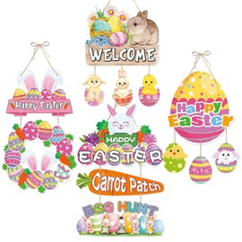 Angenster Easter Craft Set for Children, DIY Easter Wreaths Craft Sets Decorative Pendant with Easter Bunny, Easter Eggs, Easter Chick, Carrot, Window Decoration, Easter Decoration, Easter Gift for