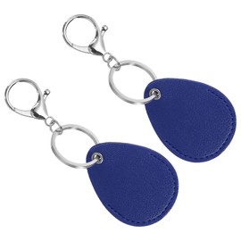 PATIKIL Leather Key Fob - 2 Pack PU Leather Keychain Holder with Rings for ID Cards & Keys, Dark Blue