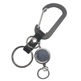 [highstyle] Made in Japan Tochigi Leather & Lightweight Aluminum Carabiner & Reel Key Holder, Black