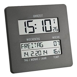 TFA Time Line Radio Wall Clock with Temperature 60.4509.10 Anthracite
