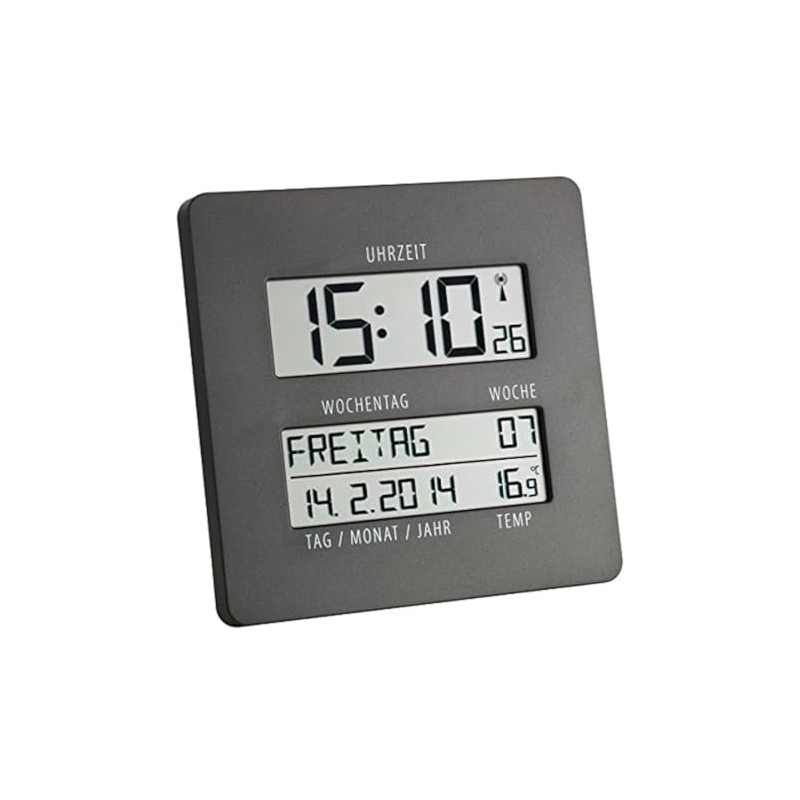 TFA Time Line Radio Wall Clock with Temperature 60.4509.10 Anthracite