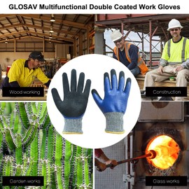 GLOSAV Durable Gardening Gloves for Men, Heavy Duty Nitrile Garden Gloves, Double Coated Work Gloves, Cut Resistant, Puncture Proof, Water Resistant, Touch Screen (Large)