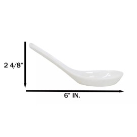 Ebros Gift Contemporary Glossy Finish White Melamine Asian Soup Spoons Pack Of 6 Set