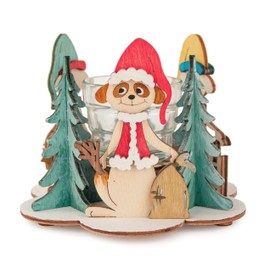 Drechslerei Kuhnert – Hobaku Craft Set – Christmas Meerkats – Motif: Tea Light Holder – Decoration Made of Wood to Assemble – Dimensions: Approx. 14 x 14 x 10 cm – Made in Germany