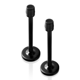 Door Stop, 2 Pack Extra Long Stopper, Stainless Steel, 6 Inch Black Wall Mount Holder With Sound Dampening Rubber Tip, Heavy Duty Modern for Bottom of Door