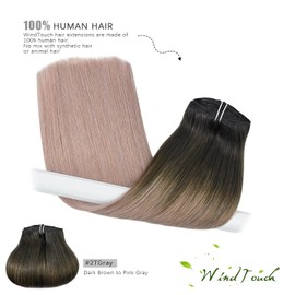 WindTouch Clip-in Hair Extensions - Ombre Dark Brown to Pink, 18 inch, 120g, 7pcs Straight Real Human Hair