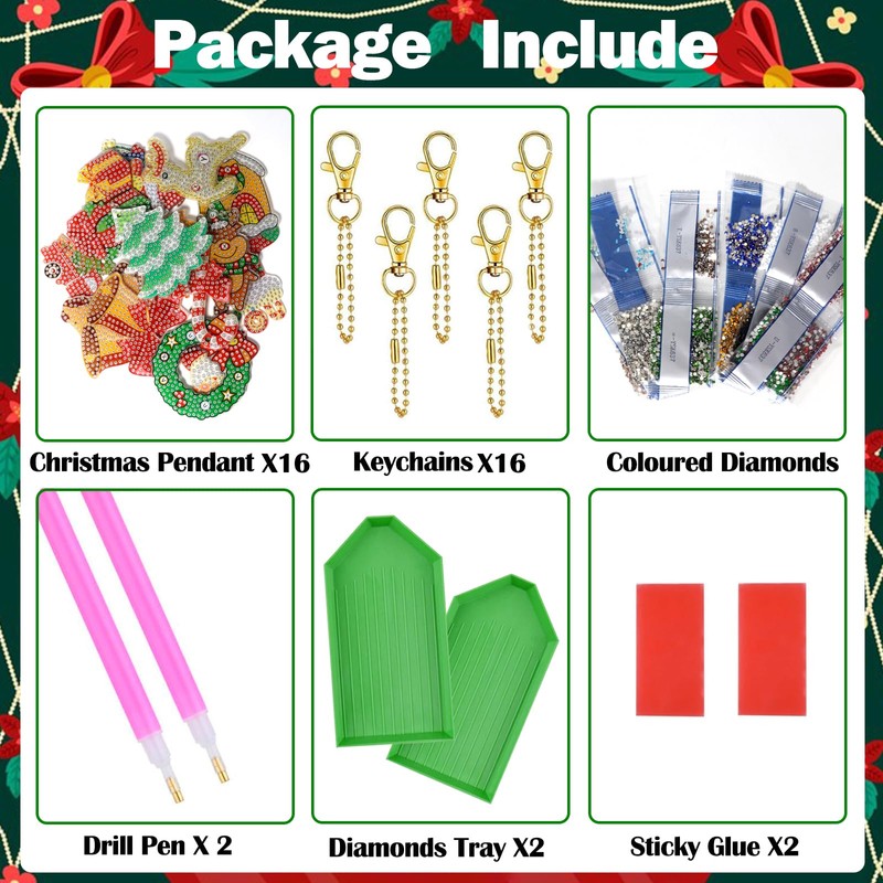 Lymshine Diamond Painting Christmas Pendants, Pack of 16 Diamond Painting