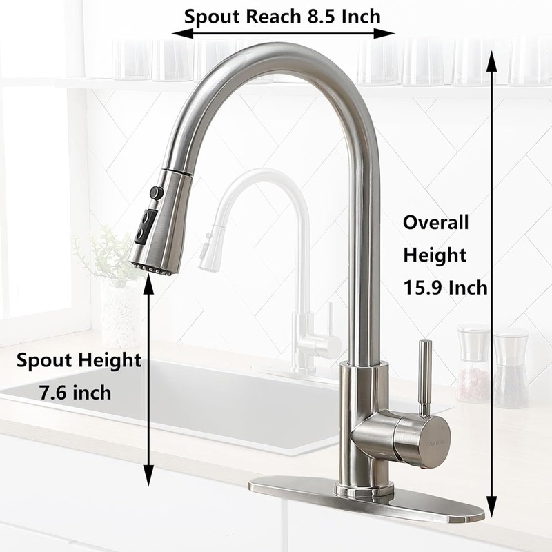 Kitchen Faucet with Pull Down Sprayer, Brushed Nickel Stainless Steel