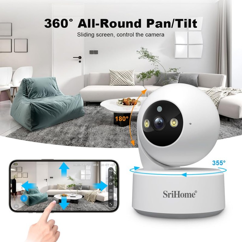 SRIHOME Security Camera 8MP 2.4GHz/5GHz WiFi Surveillance PTZ IP Camera