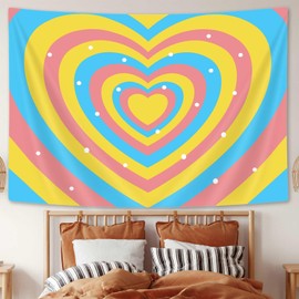Drgilau Cute Heart Aesthetic Tapestry for Girl Bedroom, Colorful Heart Tapestry Wall Hanging 2000s Hippie Wall Tapestry Decor for Home College Dorm Living Room 60X40 Inch