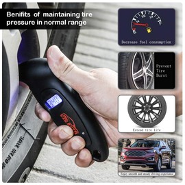 CZC AUTO Digital Tyre Pressure Gauge Checker 150 PSI 4 Ranges with Light Nozzle, Backlight LCD Display & Non-Slip Grip for Car Truck Bike Motorcycle, Black