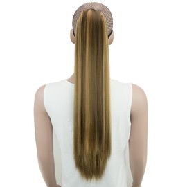 IMISSU Thick Straight Jaw Claw Ponytail Hair Pieces Extensions Pony Tail Clip in Hairpiece 24 Inches (Straight Piano Copper Mix Brown)