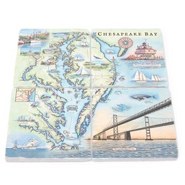 Chesapeake Bay Map Natual Stone Coaster - Set of 4, Crafted in The USA