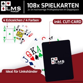 LM$ Poker Cards Plastic Professional 4 Corner Signs 4 Colours with Cut Card - [2 x] High-Quality Poker Cards 54 Sheets - Waterproof and Sturdy Playing Cards in Double Pack - Plastic Cards with Jumbo