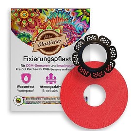 Diasticker® Freestyle Libre 2 - Sensor Enclosure "LibreProtect" (Black) Includes 10 Plasters (Red) Flexible - Maximum Hold - Waterproof | Simplifies Plaster Changing, Tape Fixation