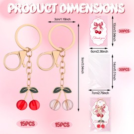 30 Sets Cherry Keychain Party Favors Bulk Cherries Keyring with 30 Thank You Cards and Bags Cherry on Top Baby Shower Decorations Wedding Guest Gifts Birthday Party Supplies