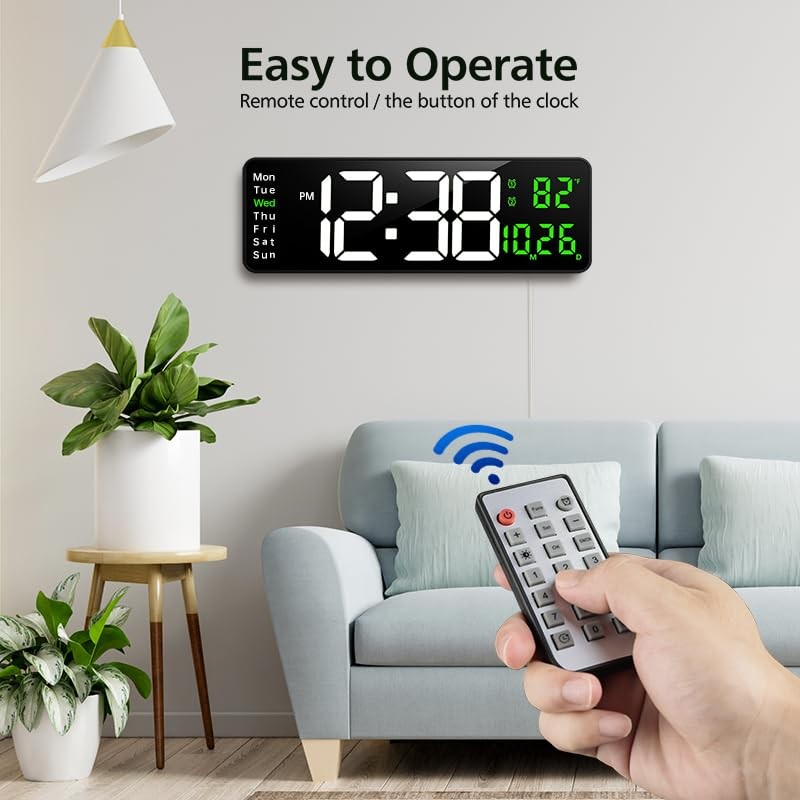 Zgrmbo 16-inch Digital Wall Clock with Remote Control, Large Display