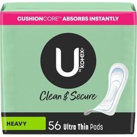 U by Kotex Ultra Thin Pads, Clean & Secure, Heavy Absorbency, 56 Count