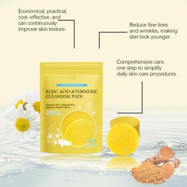 Pack of 40 Turmeric Kojic Acid Cleansing Pads, Kojic Acid Cleaning Pads, Kojic Acid Turmeric Cleaning Pads, Deep Cleansing Pores, Improve Dull Skin, Exfoliating Pads for Women, Face on Body