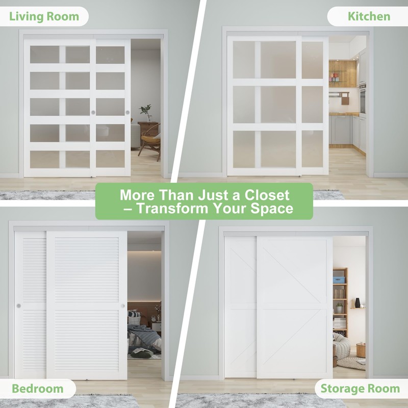 BarnBase 6FT/72(Double 3FT) Bypass Door Hardware, Aluminum Double-Closing Sliding Closet