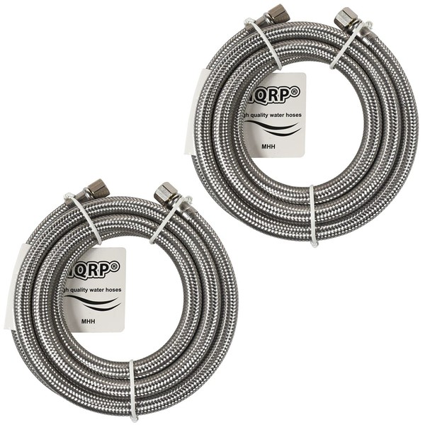 HQRP 2-Pack Universal Premium Braided Stainless Steel Refrigerators/Ice Makers Hoses