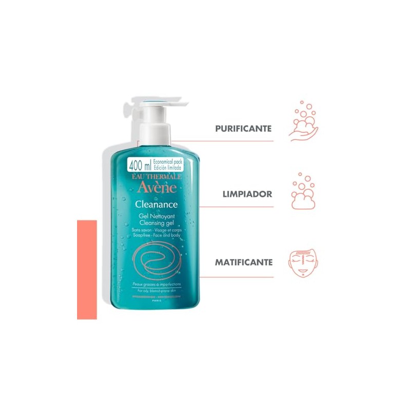 Avène Cleanance, Gel Limpiador para Piel Grasa, 400ml