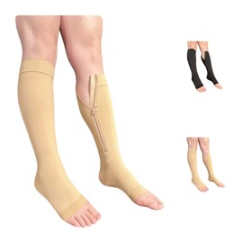 Ziperior Big Tall Open Toe Inside Leg Zipper 30-40 mmHg Compression Grade 3 Large Wide Calf Socks (Nude, X-Large)