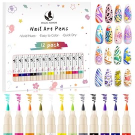 12 Colors Nail Art Pens Set, 3D Acrylic Paint Nail Polish Pens for Drawing &Dotting, Quick-Dry Nail Art Markers with Fine Tip, Manicure Design Tools for DIY Nail Art at Home & Salon