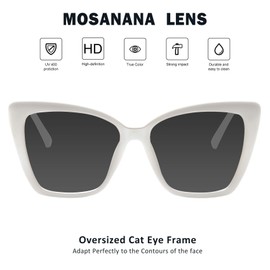 mosanana White Cat Eye Sunglasses for Women Oversized Big Large Cateye Trendy Cute Funky Fashion Cool Aesthetic Chunky 2023 Retro Vintage Stylish Glam