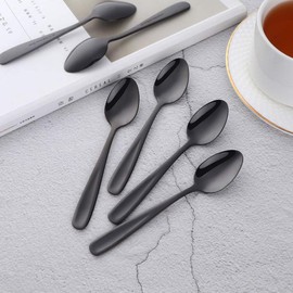 BISDARUN Teaspoons Espresso Spoons Black 18/10 Stainless Steel Set of 8 Small Coffee Spoons Dessert Spoons 13.5 CM/5.3 Inches