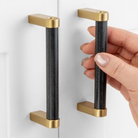 ASKANO 5 Pack 3-3/4 Inch Knurled Black and Gold Cabinet Pulls Matte Black and Brushed Gold Cabinet Handles AP1311 Knurled Kitchen Hardware for Cabinets Drawers Dresser Cupboard Bedroom Bathroom Vanity
