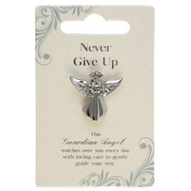 Never Give Up Silver Coloured Angel Pin With Gem Stone Sentimental Gift Idea