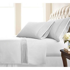 4 Piece Modern & Contemporary Classic 21-Inch Extra Deep Pocket Pleated Sheet Set Fully Elasticized Fitted Sheet 110 Gsm Microfiber Fabric Farmhouse Bedding All Season Bright White Bed Sheets Queen