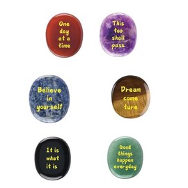 Worry Stone for Anxiety, 6PCS Thumb Worry Stones, Hand Carved Gemstone Worry Stone with Inspirational Words Healing Stones and Crystals Sets for Yoga Meditation 1.8"