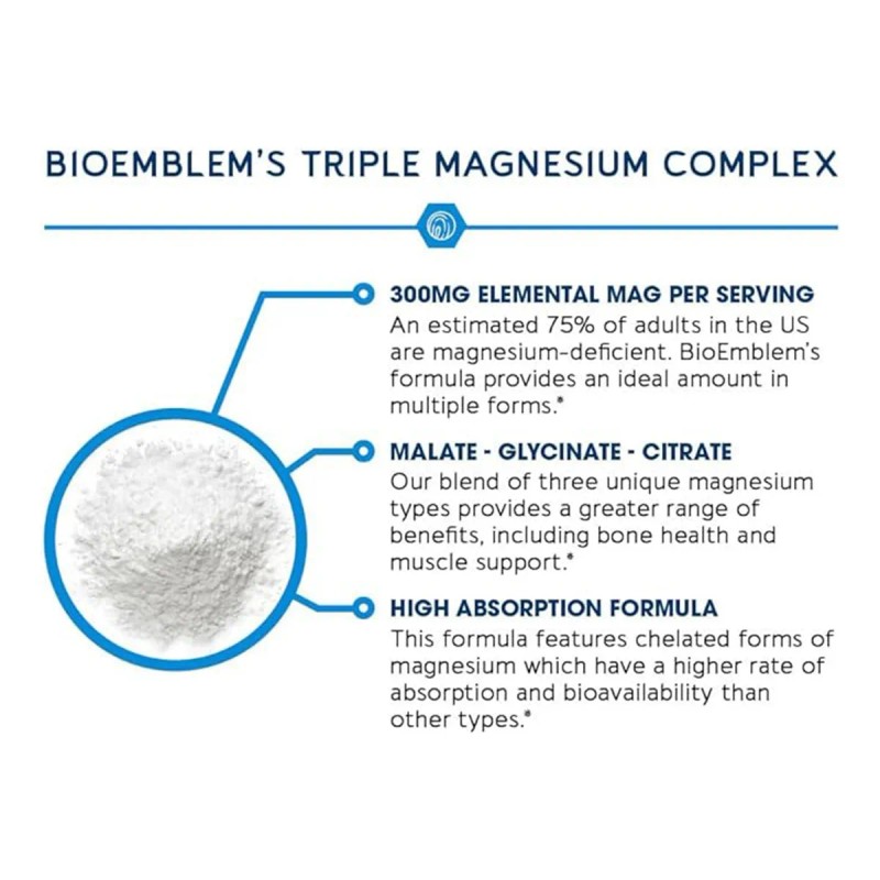 3pc Magnesio Triple Complejo 300mg Soporte Muscular Nervioso