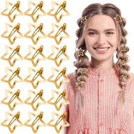 Joez Wonderful 20 Pcs Gold Star Hair Clips, 1.18"/3cm Metal Snap Hair Clips, Cute Star Clips Hair Barrettes, Non-Slip Fashion Star Hair Accessories for Women Girls