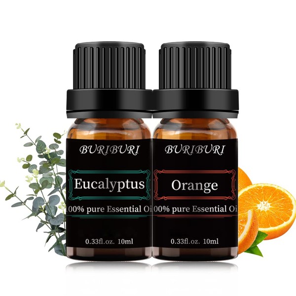 BURIBURI 2 Pack Sweet + Eucalyptus 100% Pure Essential Oil 10ml Each Natural Diffuser Massage Aroma Therapy (Sweet + Eucalyptus)