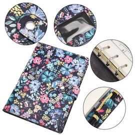 Wonderpool Refillable Spiral Leather Diary 6 Ring Binder Notebook Writing Journal with Inner Pockets-College Lined Paper and Pattern Cover for School Work Travel and Organizer (Flowers, A5)