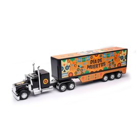 Shop72 1:32 Scale Toy Truck with Trailer Diecast Semi Long Hauler Truck, Collectible Long Hauler with Dry Van Trailer, Diecast 18 Wheelers Semi Replica Kenworth W900 Model - Dia DE Los Muertos