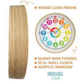 Preschool Collection Color Clock - Time Teacher 10 Inch Educational Silent Wall Clock with Colored Numbers - Easy to Read Analog Dial for Teacher's Classrooms, Kid's Bedroom & Children Playroom