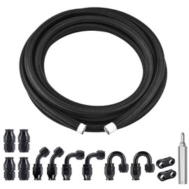 EVIL ENERGY 12AN PTFE Fuel Line Kit 16FT, AN12 E85 Braided PTFE Fuel Line Black Hose Kit