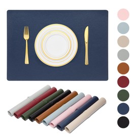Qixovren Faux Leather Placemats Set of 6, 17’’×11.8’’ Non-Slip Base Heat Resistant Oilproof Wipeable Place Mat, Rectangular Washable Dining Table Mat, Gift for Family, MidnightBlue
