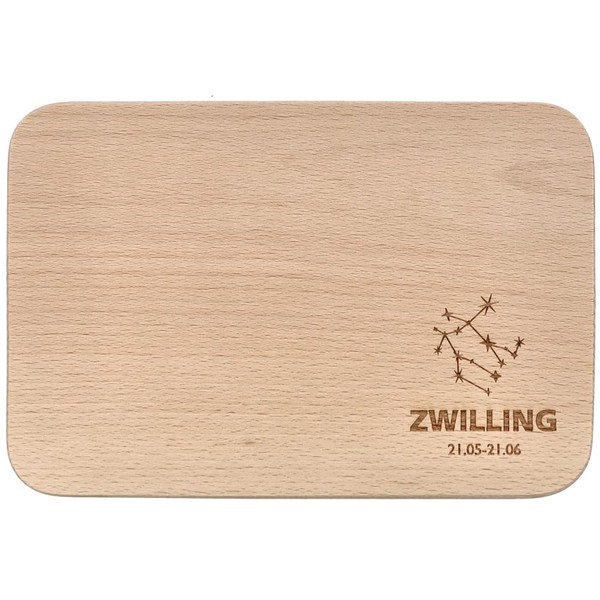 Spruchreif Wooden Board with Constellation Gemini | Breakfast Board with