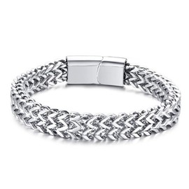 Stainless Steel Bracelet for Men Magnetic Clasp Cuban Chain Cuff Bracelet Black Silver Mens Bracelets Jewelry Gifts for Husband Son Boyfriends