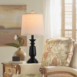 Terpsichore Lamps Set of 2 Modern Farmhouse Table Lamp Bedside Reading Lights Living Room End Lamps Bedroom Night Light,High 22.5 Inch,Matte Black,with Fabric Lamp Shade,Bulb Not Included