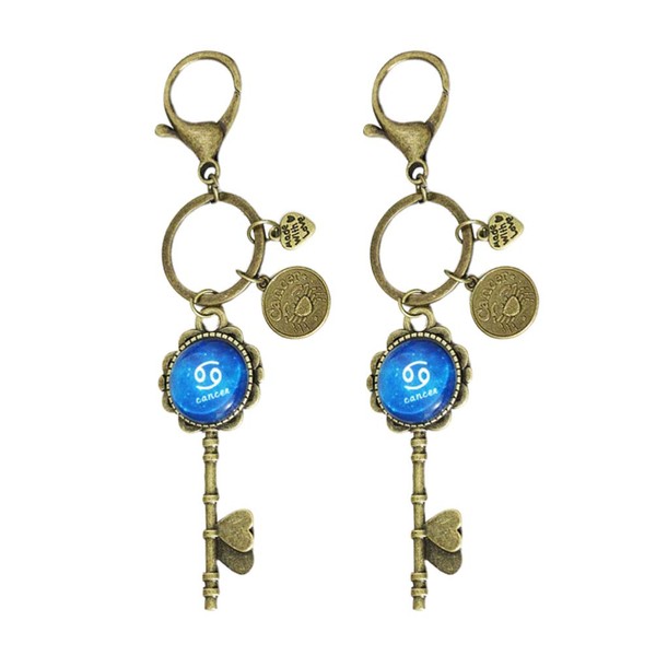 HEALLILY 2 Pieces Constellation Keychain 12 Constellation Key Ring Pendant Luminous Starry Sky Gemstone Birth Sign Keychain Hanging Horoscope Charm Ornament Friend Couple (Cancer)